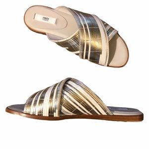 Miista ‘Deb’ White-Silver Leather Slide, 7.5